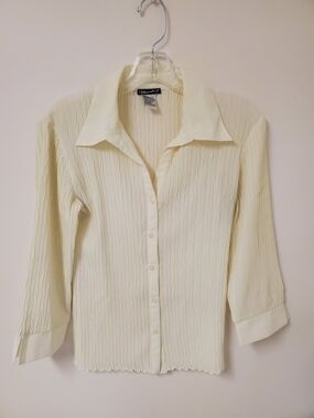 mandee Cream Textured Button-Down Top